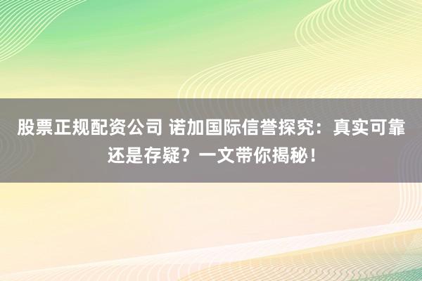股票正规配资公司 诺加国际信誉探究：真实可靠还是存疑？一文带你揭秘！