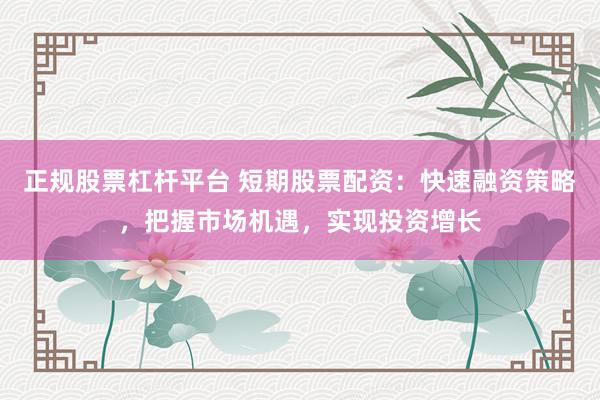 正规股票杠杆平台 短期股票配资：快速融资策略，把握市场机遇，实现投资增长