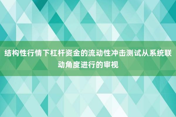 结构性行情下杠杆资金的流动性冲击测试从系统联动角度进行的审视