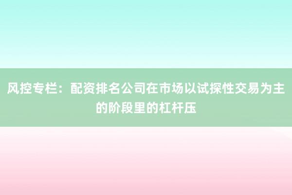 风控专栏:配资排名公司在市场以试探性交易为主的阶段里的杠杆压