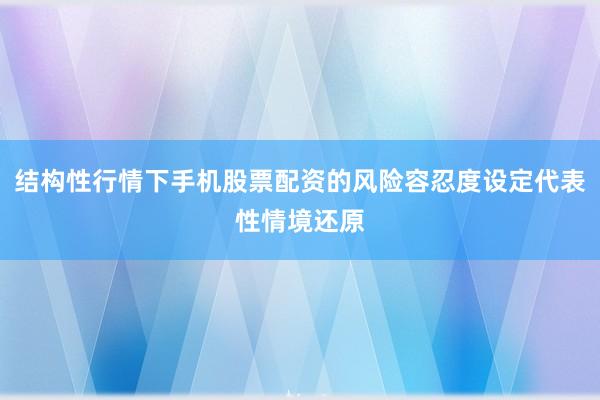 结构性行情下手机股票配资的风险容忍度设定代表性情境还原