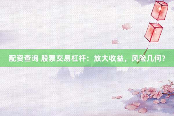 配资查询 股票交易杠杆：放大收益，风险几何？