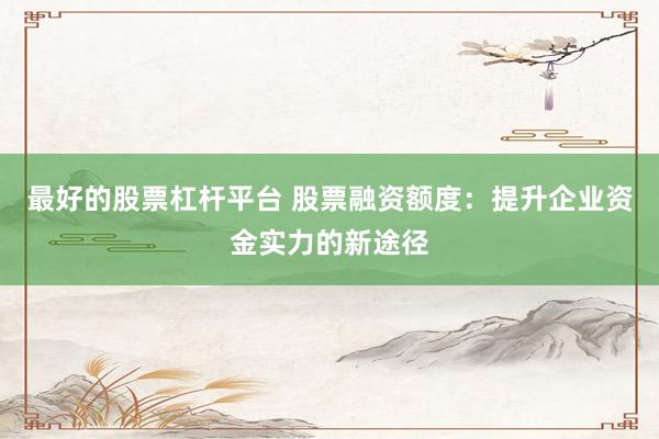 最好的股票杠杆平台 股票融资额度：提升企业资金实力的新途径