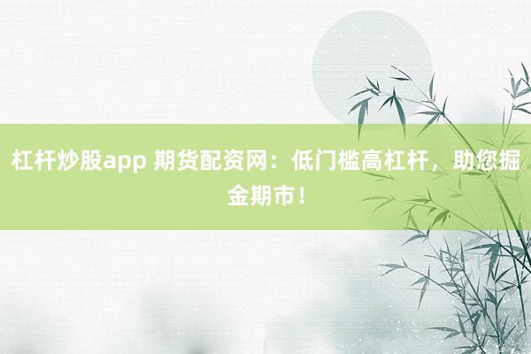 杠杆炒股app 期货配资网：低门槛高杠杆，助您掘金期市！